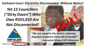 Emfuleni Users' Electricity Disconnected  Without Notice While 12 Councillors Who Owe R355,010 Are Not Disconnected!